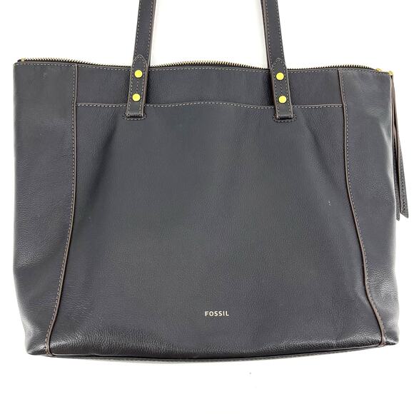Fossil  large‎ black leather rectangular shoulder bag - Picture 3 of 8
